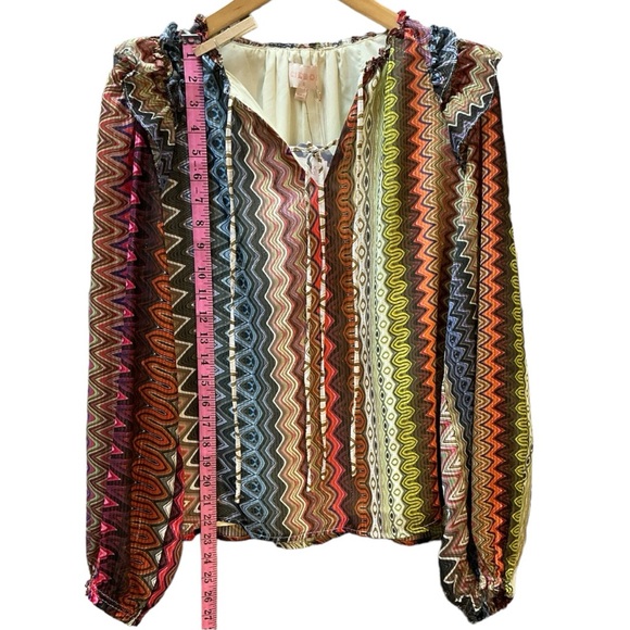 NWT Ciebon Top Lisa metallic blouse zig zag print sheer layer lined ruffle S M? - Picture 7 of 17
